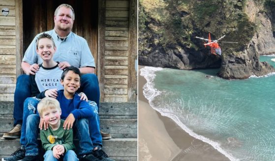 Members of the Acord family, left, needed to be rescued after falling off a cliff while hiking in Oregon.