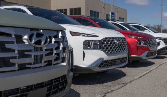 Cars are lined up at a Hyundai dealership in Indianapolis in March.