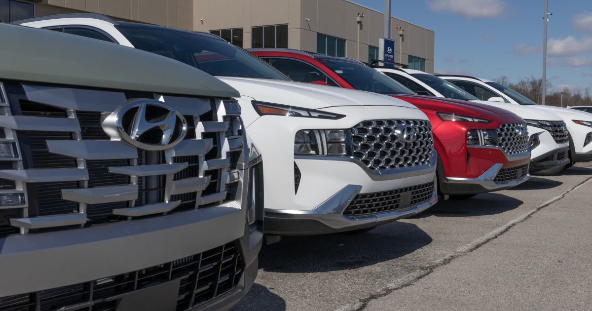 Cars are lined up at a Hyundai dealership in Indianapolis in March.