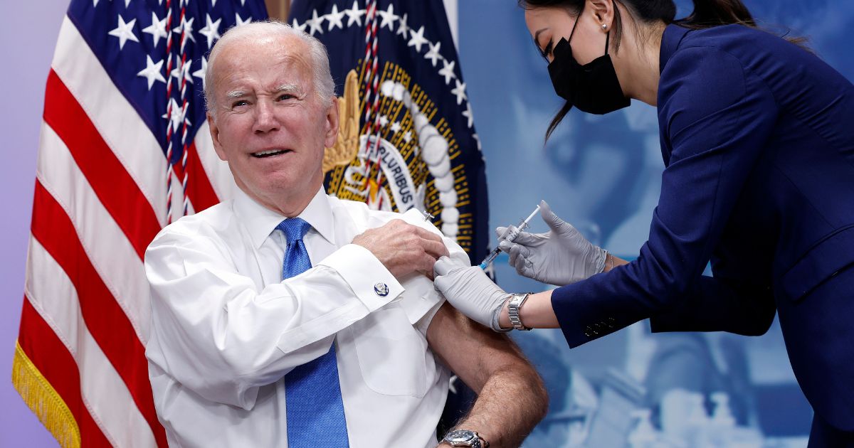 President Joe Biden receives a COVID-19 booster vaccine on the White House campus on Oct. 25, 2022, in Washington, D.C.