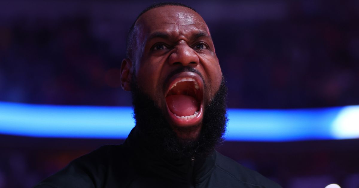 LeBron James yells prior to a Los Angeles Lakers game to the Chicago Bulls in Chicago, Illinois, on Wednesday.