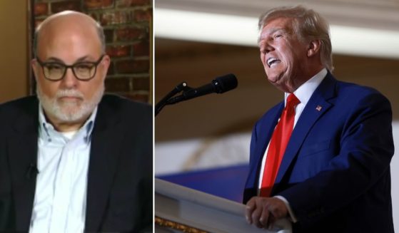 Mark Levin, left, appears on Fox News on Tuesday. Former President Donald Trump speaks during an event at Mar-a-Lago on Tuesday in West Palm Beach, Florida.
