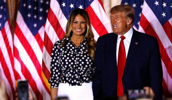 President Donald Trump, joined by former first lady Melania Trump, speaks at the Mar-a-Lago Club in Palm Beach, Florida, on Nov. 15, 2022.