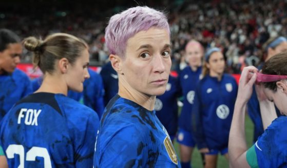 Megan Rapinoe looks on before a game between the U.S. women and England at Wembley Stadium in London on Oct. 7, 2022.