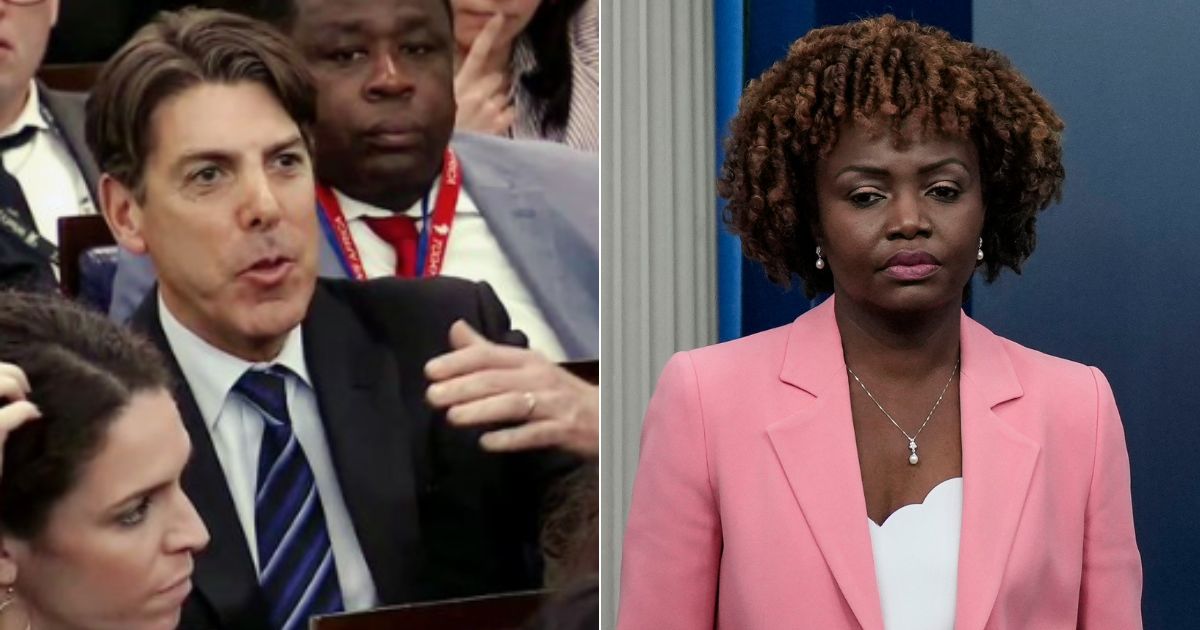 During Monday's daily briefing at the White House, reporter Jon Decker, left, asked press secretary Karine Jean-Pierre, right, about President Joe Biden's lack of transparency with the media.