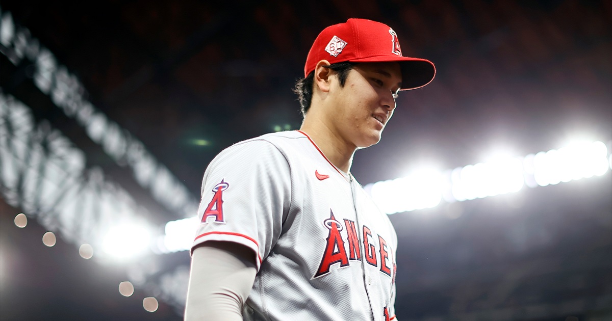 Los Angeles Angels pitcher Shohei Ohtani takes the field for warmups before a game against the Texas Rangers at Globe Life Field in a file photo from on April 28, 2021.