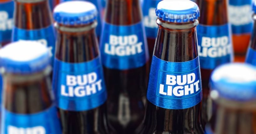 Bottles of Bud Light are seen in this stock image.
