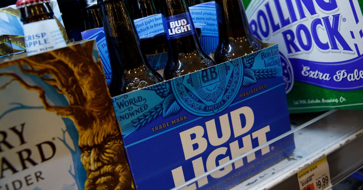A six pack of Bud Light sits on a shelf for sale at a convenience store, July 26, 2018, in New York City.