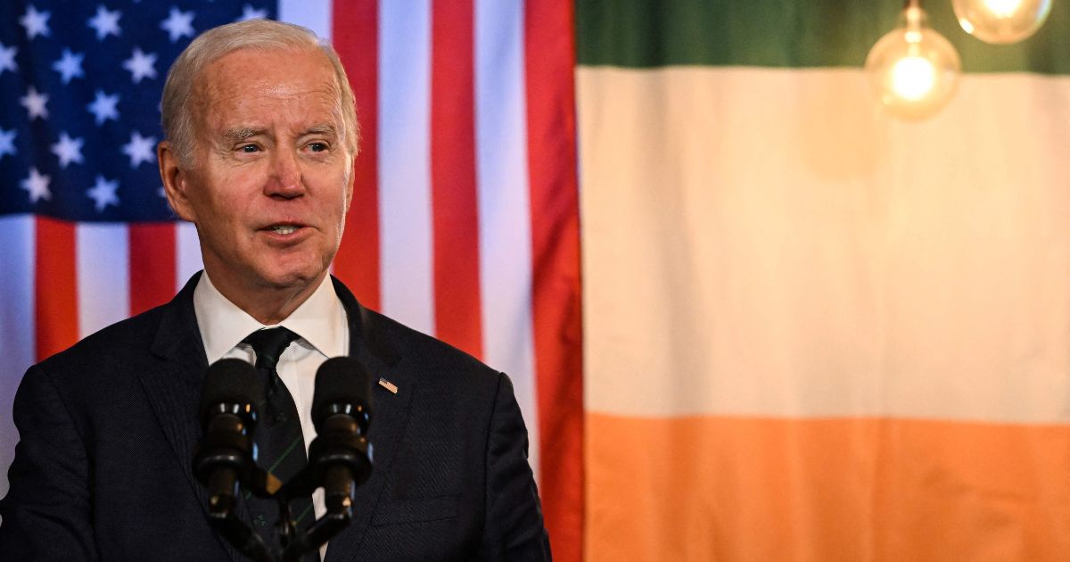 President Joe Biden delivers a speech at the Windsor Bar in Dundalk, on Wednesday as part of a four days trip to Northern Ireland and Ireland for the 25th-anniversary commemorations of the "Good Friday Agreement".