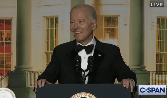 President Joe Biden addresses the White House Correspondents 'Association Dinner on Saturday.