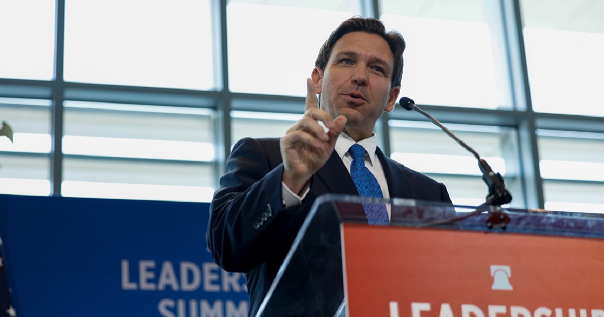 Florida Gov. Ron DeSantis speaks in a file photo from the Heritage Foundation's 50th anniversary gathering April 21 in National Harbor, Maryland.
