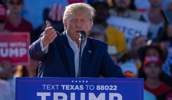 Former President Donald Trump is pictured in a May 25 photo speaking to a rally in Waco, Texas.