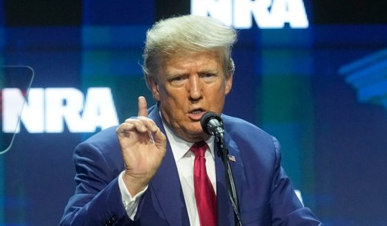 Former President Donald Trump speaks during the National Rifle Association Convention on April 14 in Indianapolis.