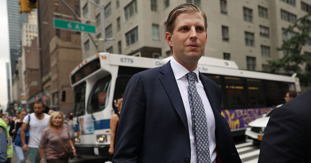 Eric Trump, son of former President Donald Trump, walks outside of Trump Tower on Aug. 15, 2017, in New York City.