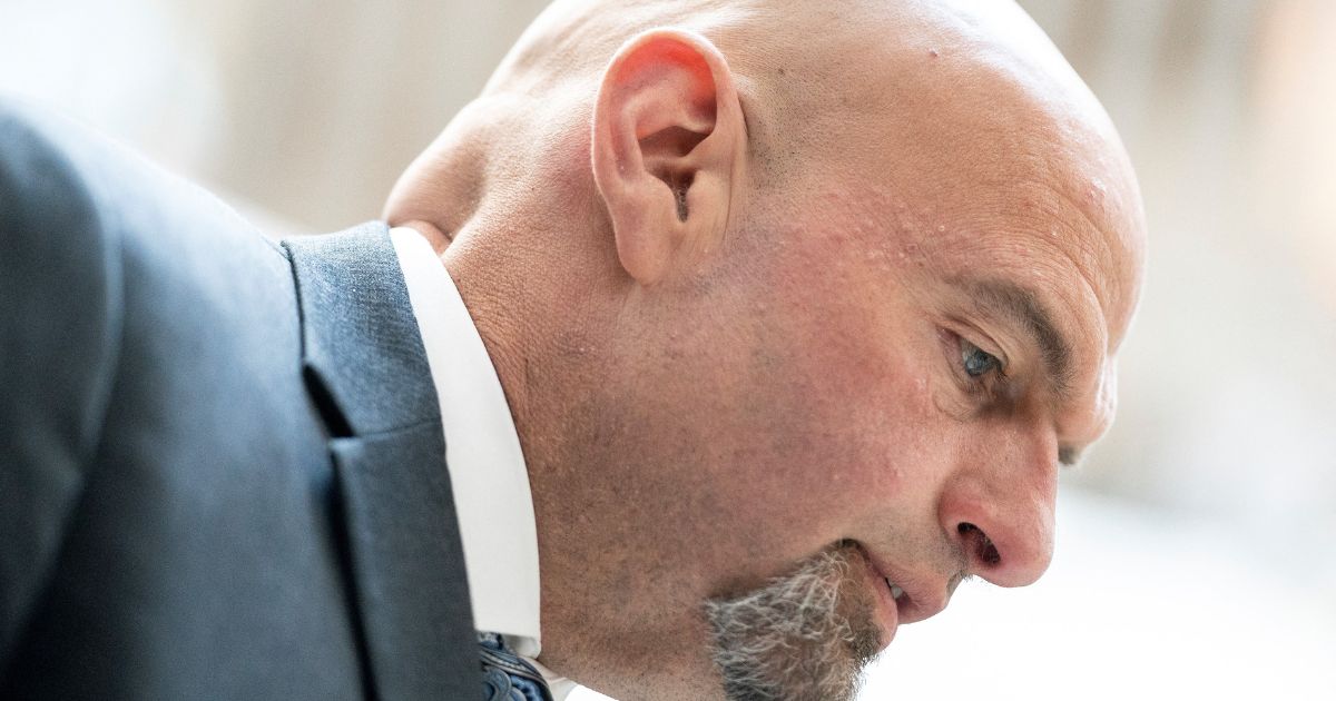 US Senator John Fetterman, Democrat from Pennsylvania, departs a closed briefing on the data leak by Jack Teixeira, on Capitol Hill in Washington, DC, on April 19, 2023.