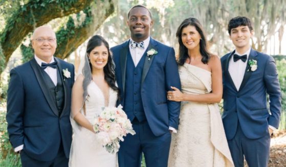This Twitter screen shot shows Nikki Haley with her family, posing for a photo at her daughter's wedding.