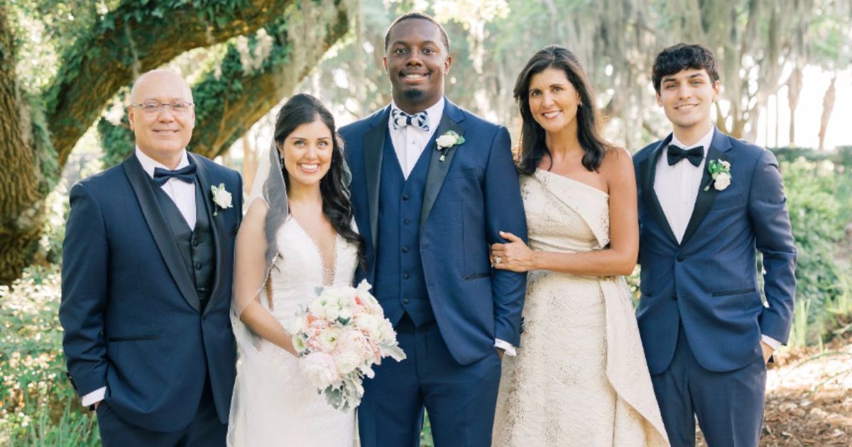 This Twitter screen shot shows Nikki Haley with her family, posing for a photo at her daughter's wedding.