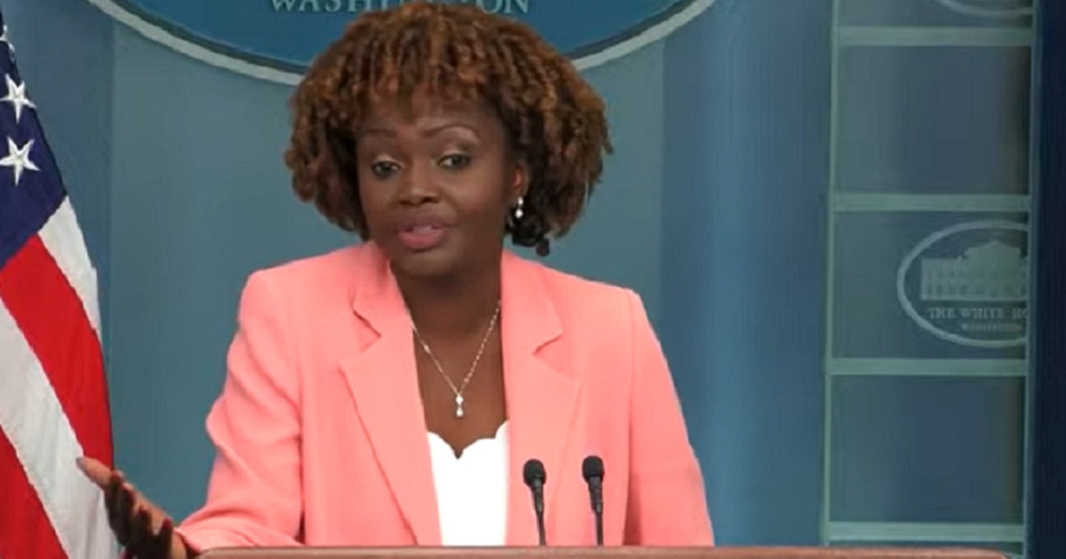 White House press secretary Karine Jean-Pierre talks to reporters on Monday.