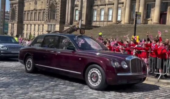 This Twitter screen shot shows the King and Queen Consort arriving at Liverpool library.