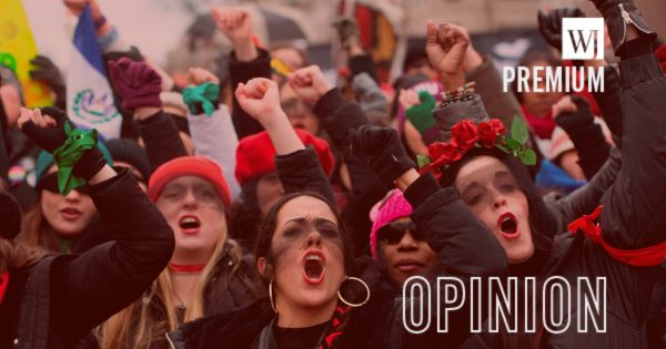 Women inspired by the Chilean feminist group Las Tesis dance during the 4th annual Womens March in Washington, D.C., on Jan. 18, 2020.