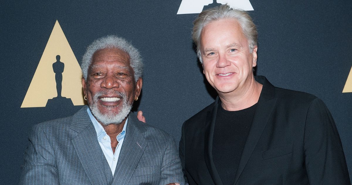 Actors Morgan Freeman (L) and Tim Robbins arrive at the Academy Of Motion Picture Arts And Sciences' 20th Anniversary Screening Of "The Shawshank Redemption" at AMPAS Samuel Goldwyn Theater on Nov. 18, 2014, in Beverly Hills, California.