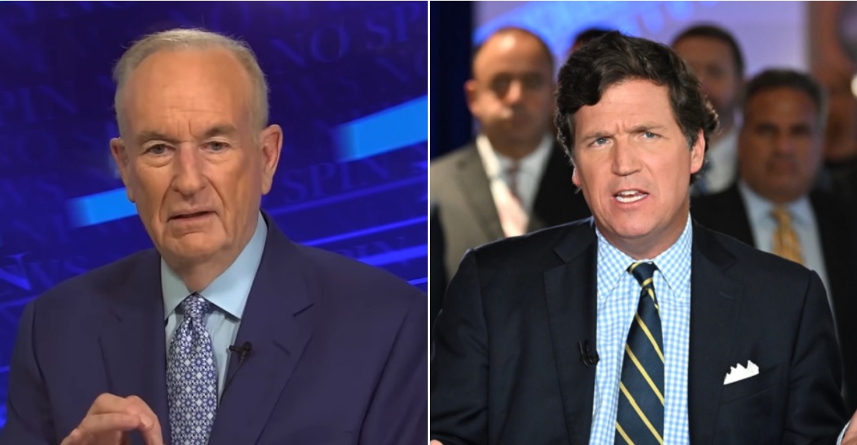 Conservative commentator Bill O'Reilly, left, gave his opinion on the firing of Fox News host Tucker Carlson, right.