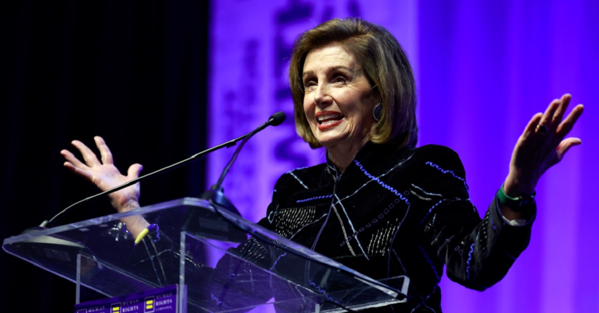 Former House Speaker Nancy Pelosi speaks at the Human Rights Campaign Dinner at the JW Marriott Los Angeles on March 25, 2023.