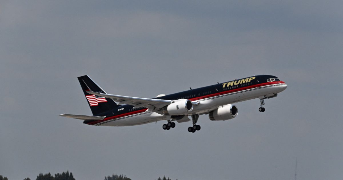 The plane of former President Donald Trump takes off from Palm Beach International Airport in West Palm Beach, Florida, on Monday.