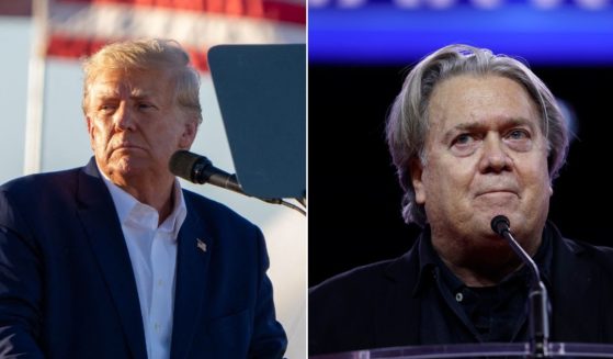 Former Trump adviser Steve Bannon, right, speaks about who former President Donald Trump could potentially pick for vice president if he receives the nomination.