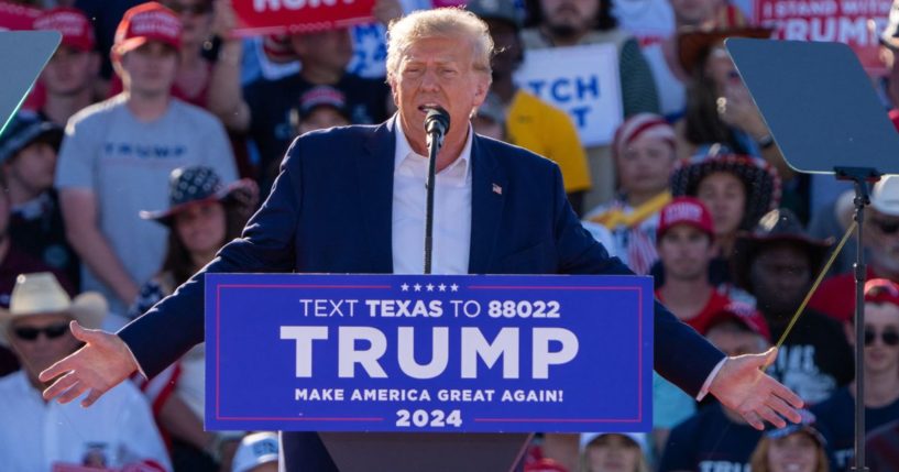 Former President Donald Trump speaks during a 2024 election campaign rally in Waco, Texas, on March 25.
