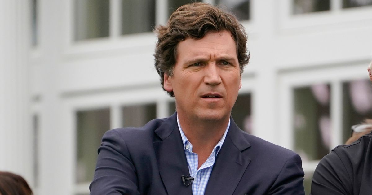 Tucker Carlson attends the final round of the Bedminster Invitational LIV Golf tournament in Bedminster, New Jersey, on July 31, 2022.