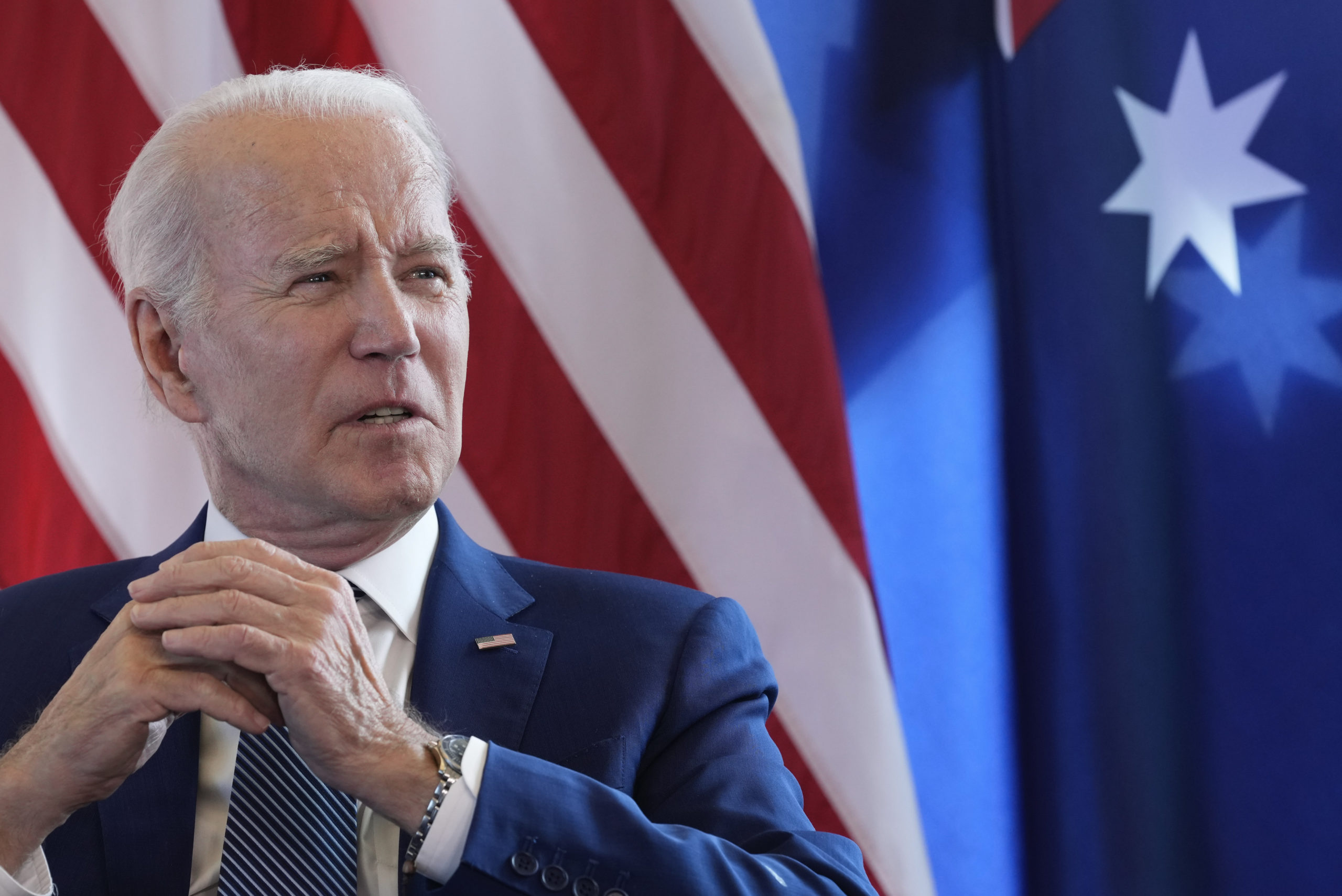 President Joe Biden answers questions on the U.S. debt limits ahead of a bilateral meeting with Australia's Prime Minister Anthony Albanese on the sidelines of the G7 Summit in Hiroshima, Japan, on Saturday.