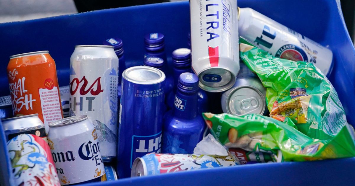 Beer is seen on a vendor's cooler at a baseball game in this file photo from April 2023.