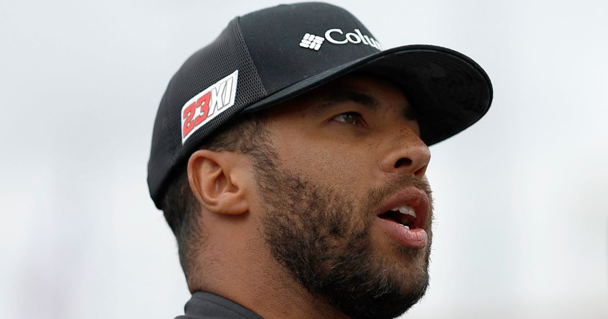 Bubba Wallace, driver of the No. 1 Pristine Auction Toyota, looks on during practice for the NASCAR Craftsman Truck Series Tyson 250 at North Wilkesboro Speedway in North Carolina on Friday.