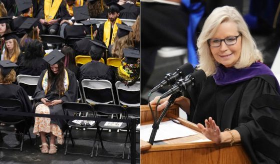 On Sunday, former Rep. Liz Cheney, right, gave the graduation commencement address at Colorado College in Colorado Springs, and she did not receive a warm welcome.