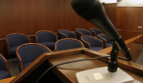 In this Jan. 30, 2005, file photo, the jury box is seen from the podium at which lawyers will speak in empty Courtroom No. 8 at the Santa Barbara County courthouse in Santa Maria, California. (Spencer Weiner - Los Angeles Times / Associated Press)