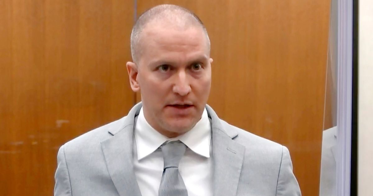 In an image taken from video, former Minneapolis Police Officer Derek Chauvin addresses the court at the Hennepin County Courthouse, in Minneapolis on June 25, 2021.