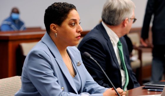 St. Louis Circuit Attorney Kim Gardner looks on during her disciplinary hearing in St. Louis on April 11, 2022.