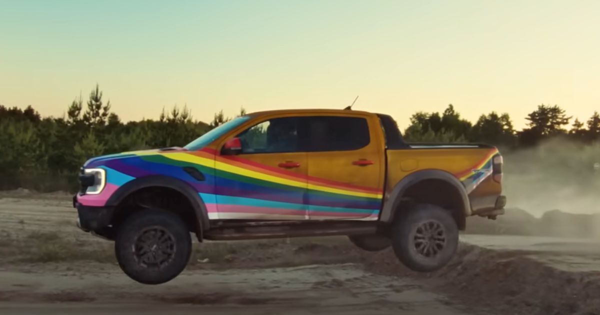 Ford shows off its "Very Gay Raptor” in a 2022 video.