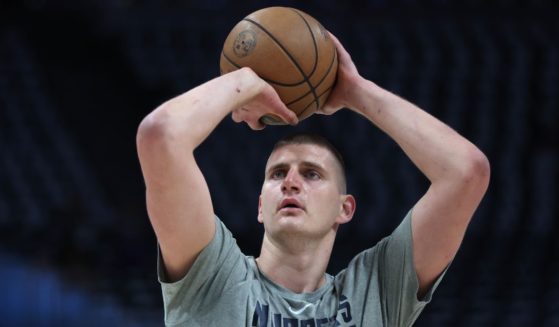 Nikola Jokic of the Denver Nuggets warms up prior to game two of the Western Conference Finals against the Los Angeles Lakers in Denver, Colorado, on May 18.