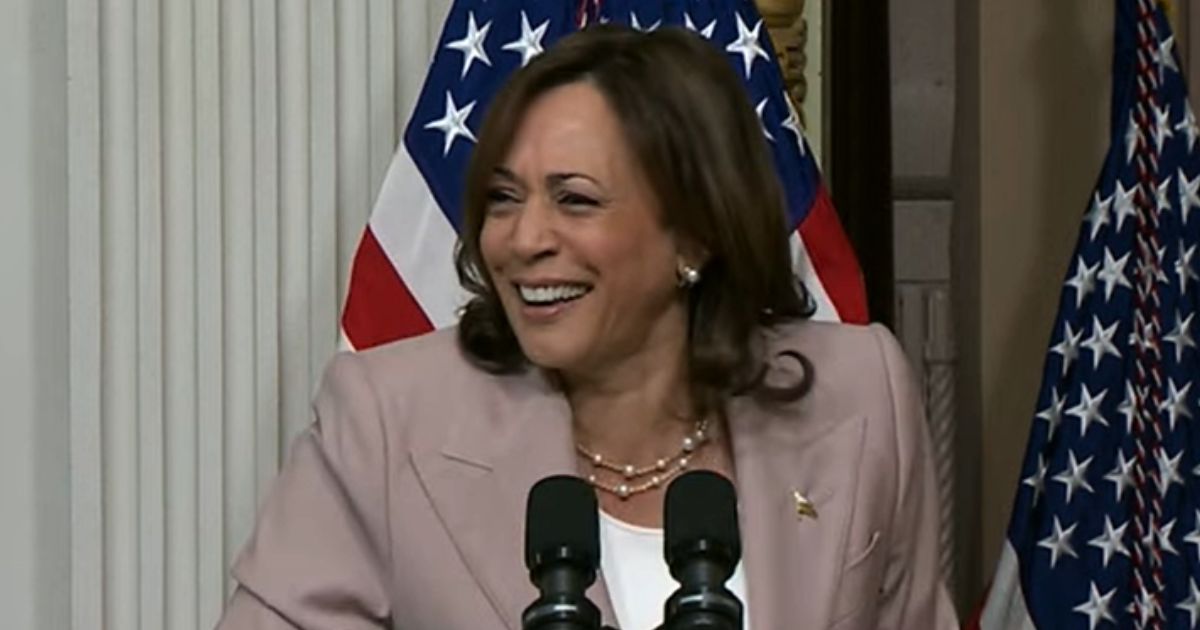 Vice President Kamala Harris laughs at her own joke Wednesday at the White House.