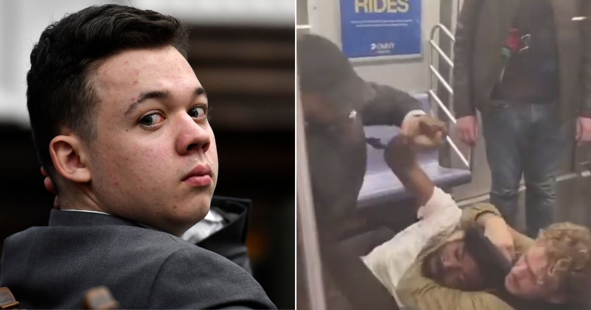 The case of a Marine veteran, right, who put an aggressive subway passenger in a chokehold Monday, is being compared to that of Kyle Rittenhouse, left, who was put on trial for shooting rioters who came after him in Wisconsin in 2020.