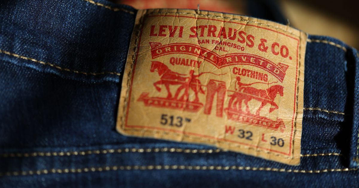 In this photo illustration, the back patch is displayed on a pair of Levi 513 jeans on April 6.