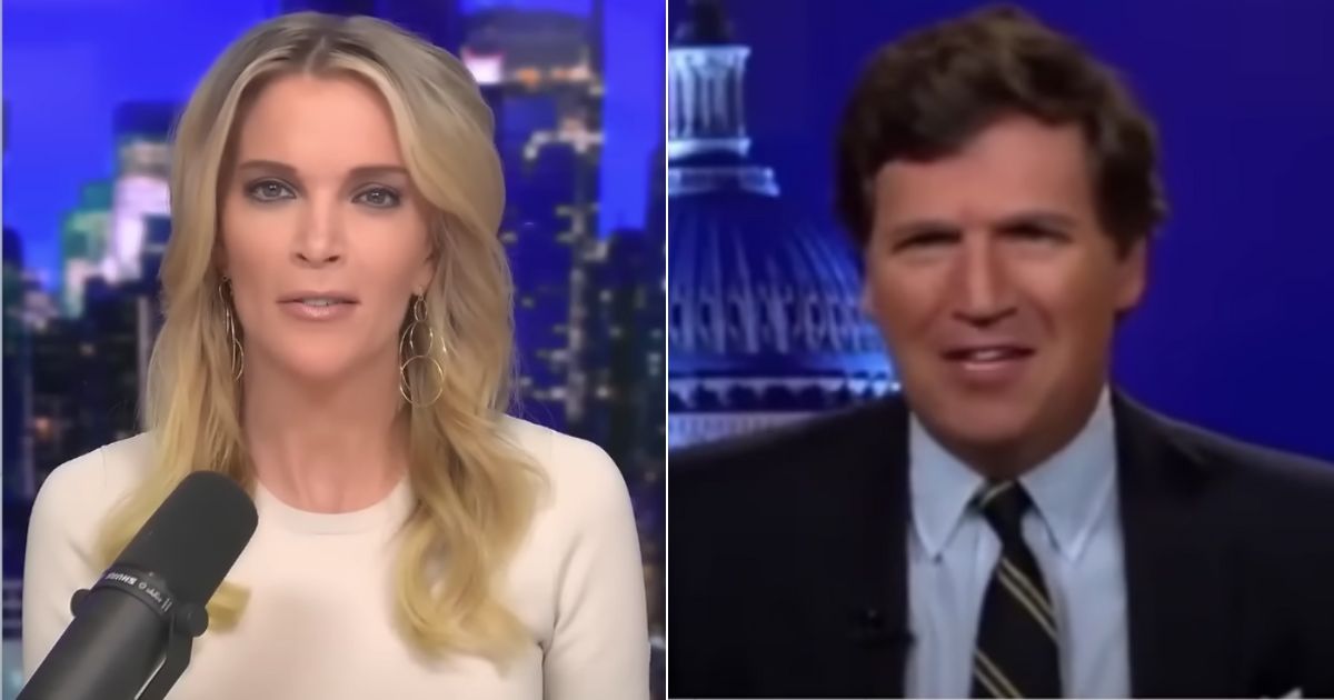 On Tuesday’s edition of “The Megyn Kelly Show,” host Megyn Kelly, left, weighed in on the latest Tucker Carlson, right, video leak, defending the former Fox News anchor.
