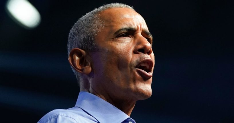 Former President Barack Obama speaks during a campaign rally for Pennsylvania Democrats in Philadelphia on Nov. 5, 2022.