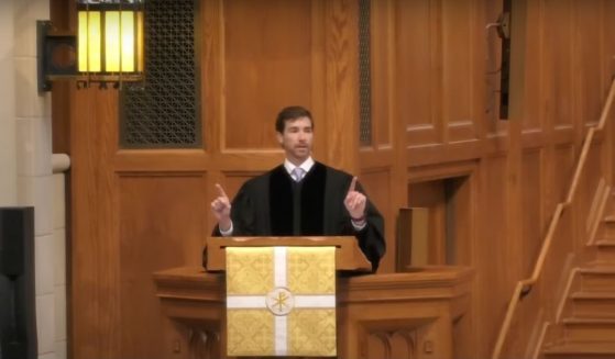 Rev. Chad Scruggs gives his first sermon since his daughter was killed to the Covenant Presbyterian Church in Nashville, Tennessee, on May 14.