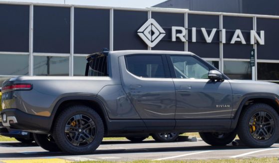 A Rivian R1T truck is seen at a Rivian service center in South San Francisco, California, on May 1, 2022.
