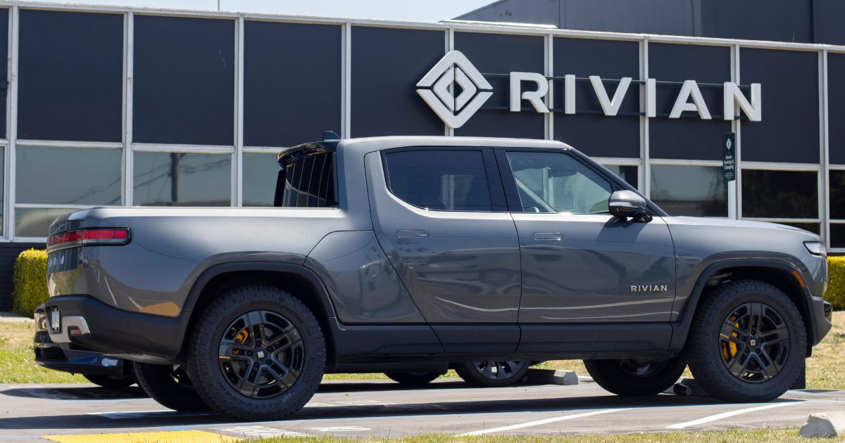 A Rivian R1T truck is seen at a Rivian service center in South San Francisco, California, on May 1, 2022.