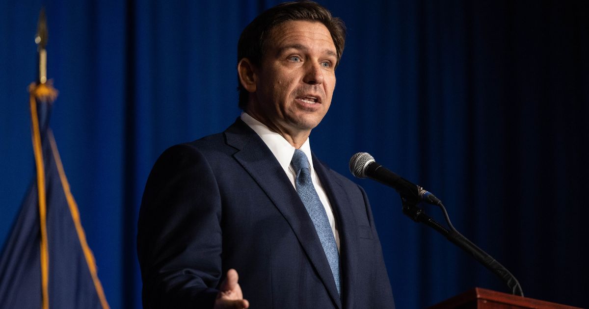 Florida Gov. Ron DeSantis delivers remarks during the New Hampshire GOP's Amos Tuck Dinner in Manchester on April 14.