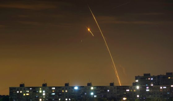 Russian rockets launch against Ukraine from Russia's Belgorod region are seen at dawn in Kharkiv, Ukraine, early Sunday, May 14, 2023. (Vadim Belikov / Associated Press)